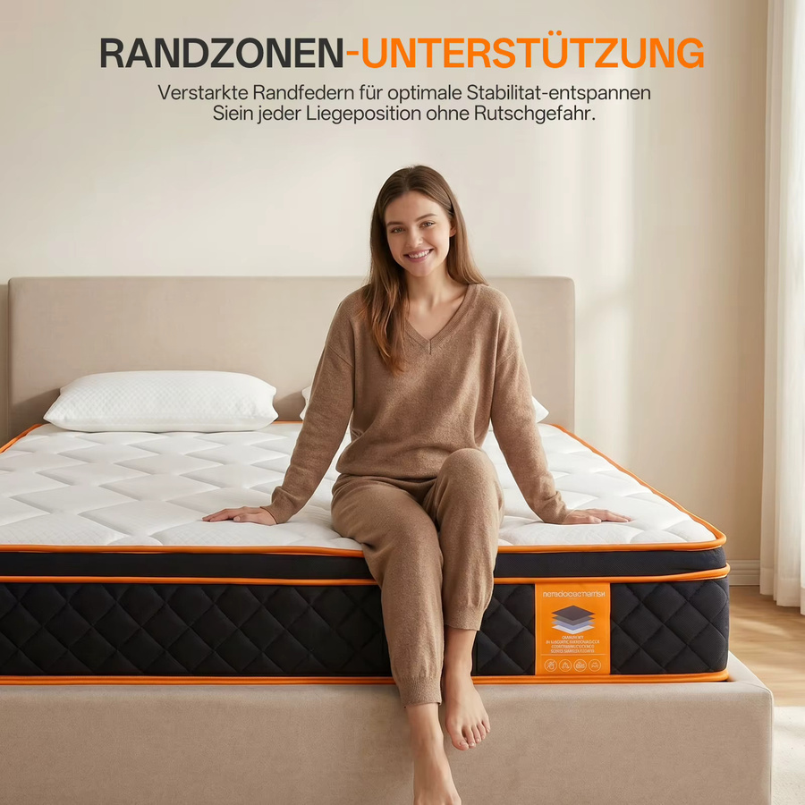 SKSBTF King-Taschenfederkernmatratze in Weiß, Härtegrad H3, mittelfest, B/T: 160 x 200 cm, Höhe: 25 cm - Bild 4