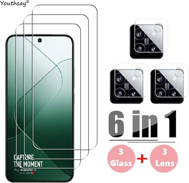 Xiaomi Screen Protector für Xiaomi 14 und Xiaomi 13 mit Kameraobjektiv-Schutz, gehärtetes Glas, transparent - Bild 1