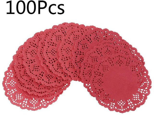 NATAWA Runde Spitzendeckchen aus Papier, 100 Stück, Rot - Bild 1