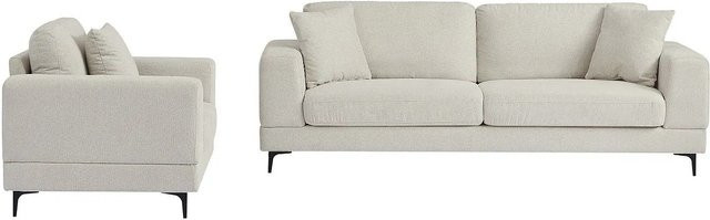 Vente-unique Couchgarnitur Jamolo mit 3-Sitzer Sofa und Sessel in Beige aus Strukturstoff, Breite: 227 cm, Tiefe: 107 cm - Bild 1