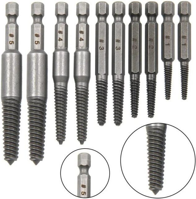 10-teiliges Schraubenausdreher-Set aus Stahl mit Sechskantschaft in Silber zur Entfernung von Schrauben mit gebrochenem Kopf - Bild 1