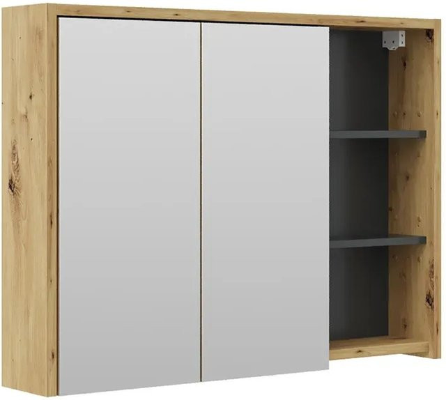 Vicco Badspiegelschrank Viola Eiche Anthrazit mit 2 Türen und Ablagen, B/H: 100 x 75 cm - Bild 2