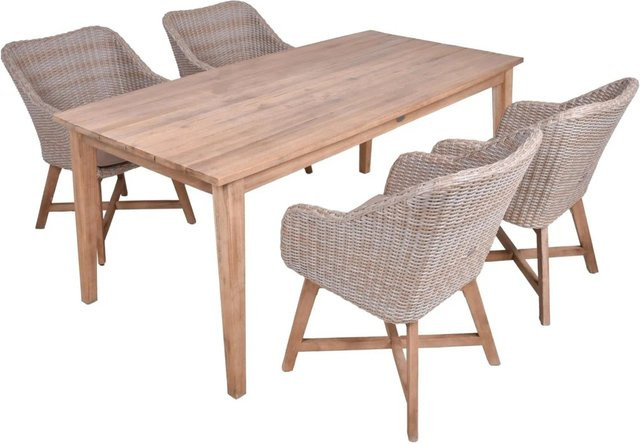 DELUKE Garten-Sitzgruppe MUNICH 5-tlg. aus Akazie in Braun mit Esstisch und Stühlen im rustikalen Design - Bild 1
