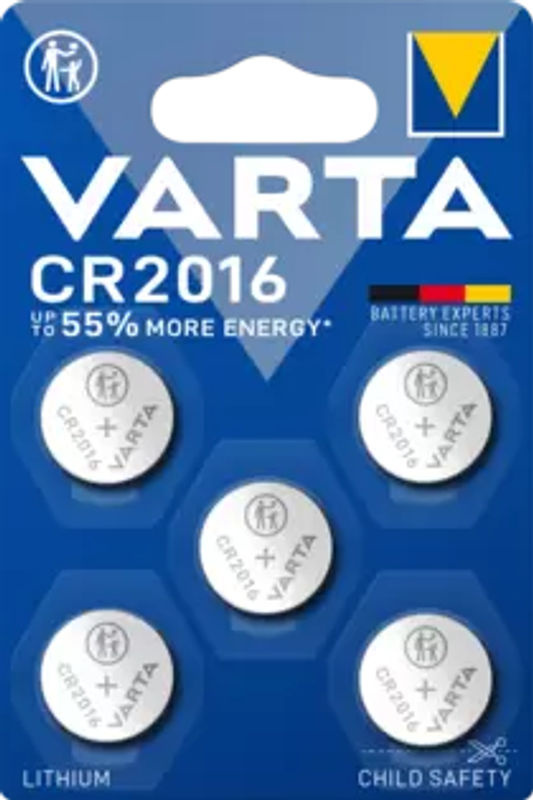 Varta Knopfzelle CR 2016 Lithium Batterie 3V 87 mAh 5 Stück Silber - Bild 2
