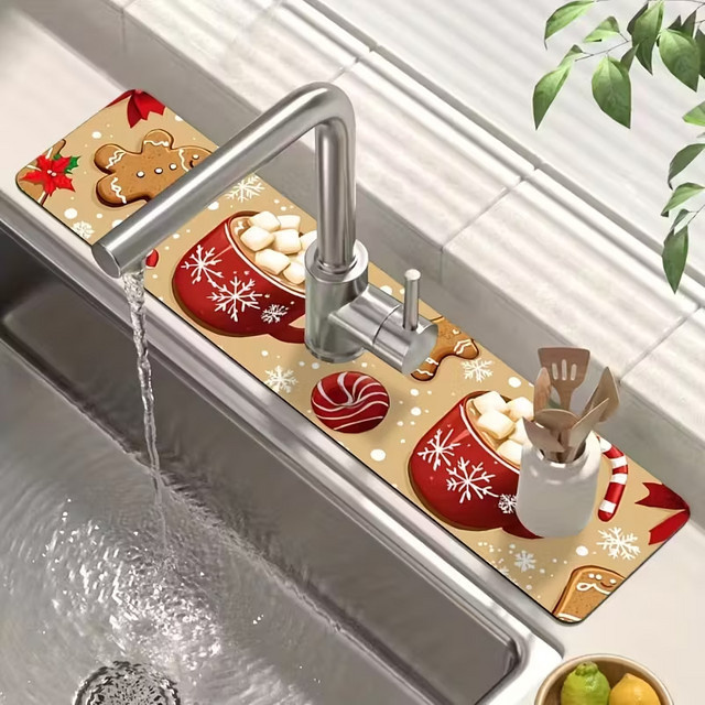 VIKAMA Absorbermatte für Schüsseln und Teller mit Weihnachtsmotiv in Multicolour für Küche und Badezimmer - Bild 1