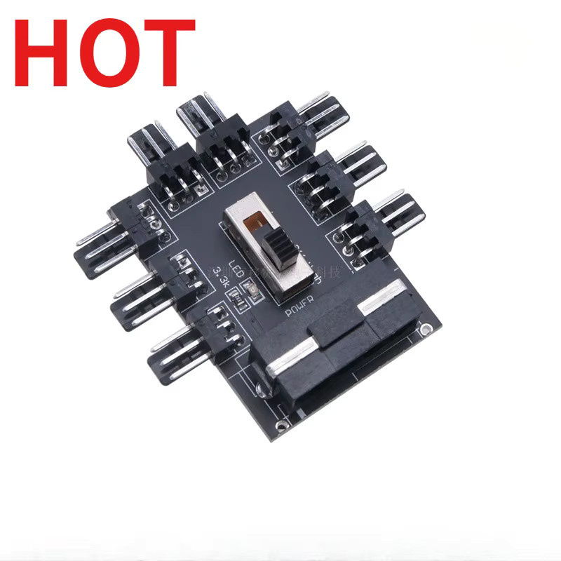 Ninth World Computergehäuse Lüfter Hub 8-Wege 3-Pin-Controller mit PWM-Temperaturregelung in Schwarz - Bild 2