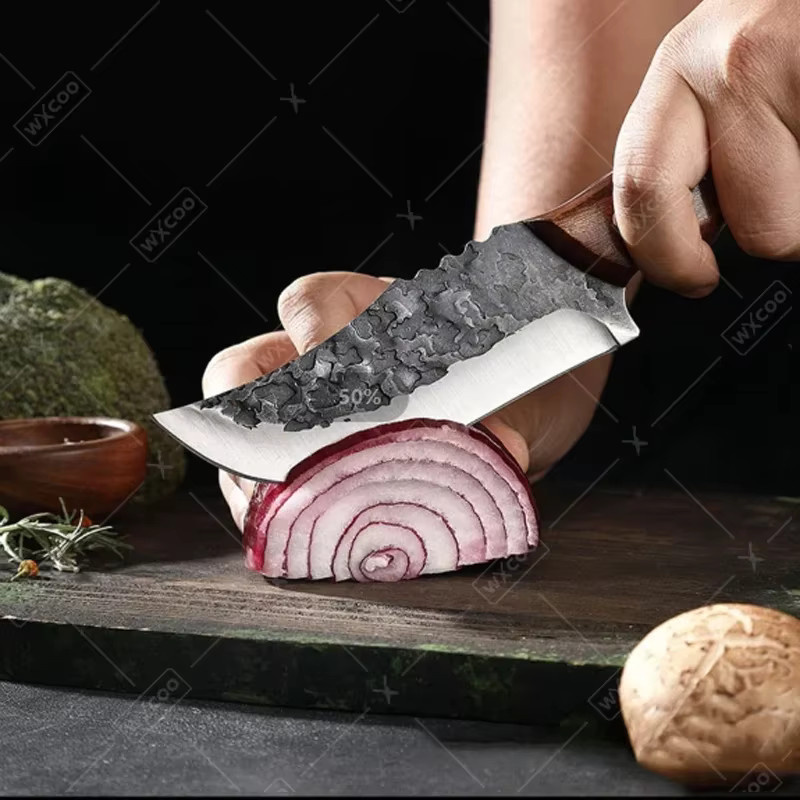 WXCOO Handgefertigtes Fleischbeil aus Edelstahl mit Holzgriff als geschmiedetes Küchenmesser für Fleisch, Obst und Gemüse - Bild 2