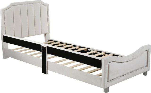 KOMHTOM Polsterbett für Kinder und Jugendliche als Schlafsofa mit Rücken- und Armlehnen, Farbe: Beige, B/T/H: 90 x 200 cm - Bild 1