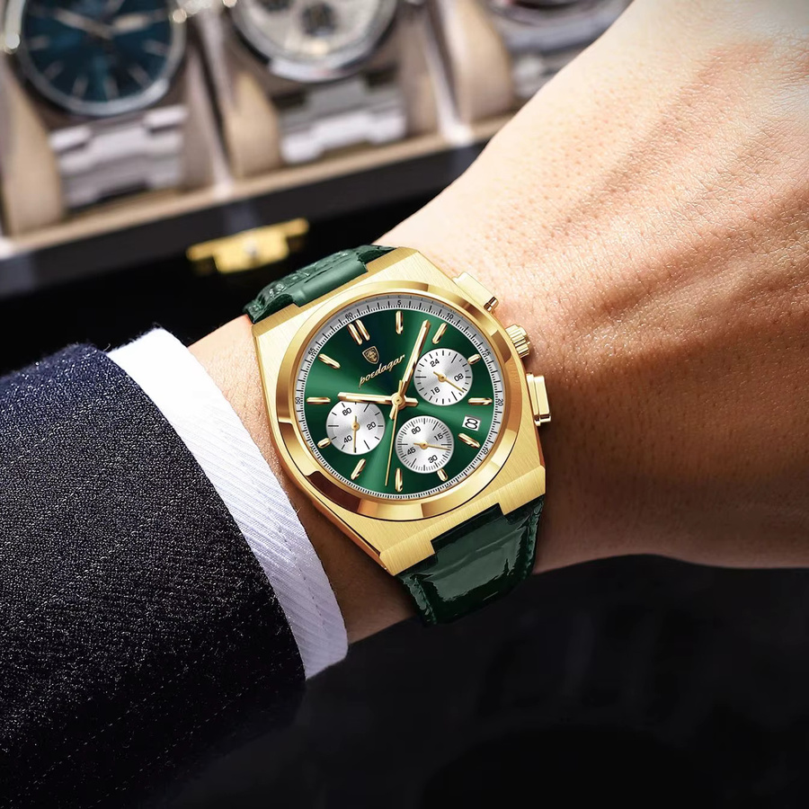 POEDAGAR Armbanduhr Chronograph, Quarz, Leder, Herren - Bild 5