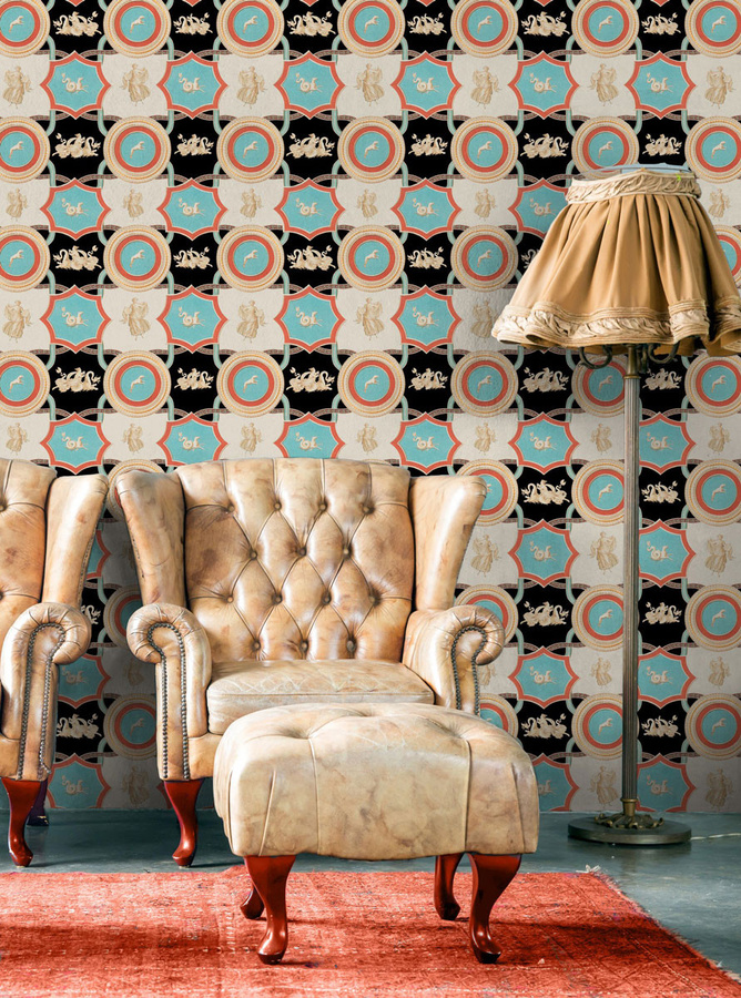 MINDTHEGAP Tapete Apodyterium WP20195 Geometrisches Vintage Design in Blau und Multicolour aus Vlies - Bild 1