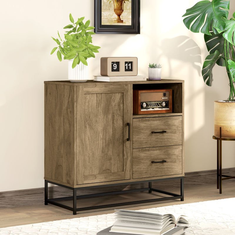 HOMCOM Buffet Aufbewahrungsmöbel modernes Design mit 2 Schubladen und verstellbarem Regal, Naturholz, B/T/H: 80 x 40 x 78 cm - Bild 2