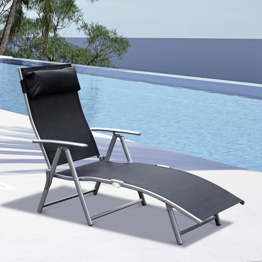 Outsunny Sonnenliege aus Metall und Textilene in Schwarz mit verstellbarer Kopfstütze und Armlehnen, B/T/H: 137 x 63,5 x 100,5 cm - Bild 5