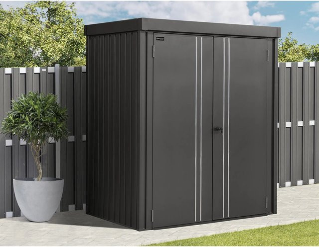Floraworld Premium Geräteschrank aus Stahl mit Flachdach in Anthrazit, B/T/H: 153 x 185 x 98 cm - Bild 1