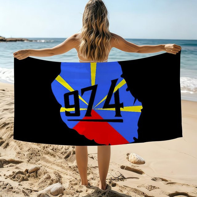 JMG Household Supplies Strandtuch R-Reunion Insel Logo in Blau, schnelltrocknendes und saugfähiges Mikrofaser-Handtuch für Damen und Herren, B: 70 cm, H: 40 cm - Bild 1