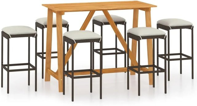 vidaXL 7-tlg Gartenbar-Set mit Kissen in Braun und Weiß aus Holz und Stahl - Bild 1