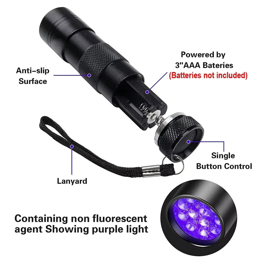 XIWANGFIRE UV-Lichtlampe, Mini-9-LED-Taschenlampe, Schwarz, Unisex - Bild 5