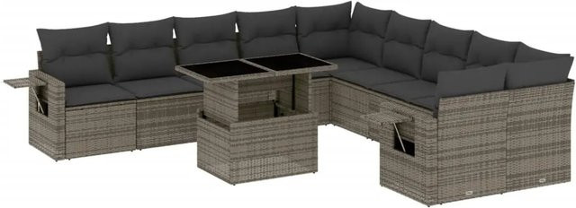 vidaXL 11-tlg Garten-Sofagarnitur aus Poly Rattan mit Kissen in Grau - Bild 1