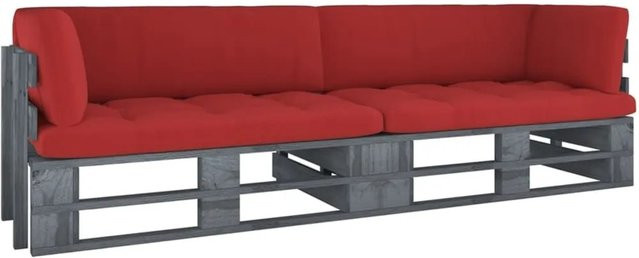 vidaXL 2-Sitzer-Palettensofa aus Kiefernholz mit Kissen in Grau - Bild 1