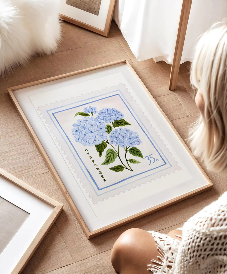 Blauer Hortensien-Poster im botanischen Design für deine Küchen-Wandkunst - Bild 2