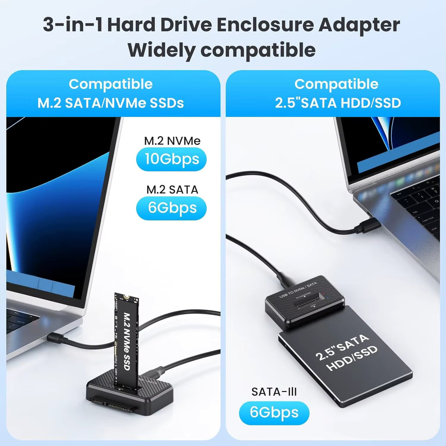 IRhasta SSD-Gehäuse USB 3.0 zu SATA Adapter für 2,5 Zoll HDD und M.2 NVMe SSD in Schwarz - Bild 3