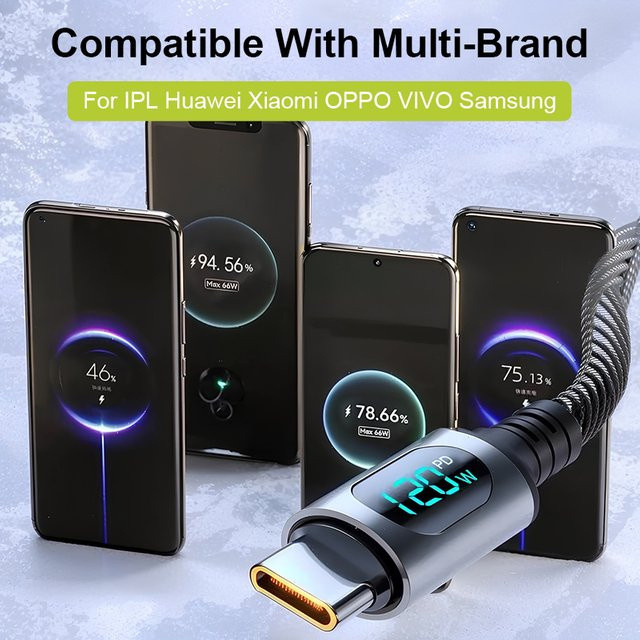MeeGoo USB A auf Typ C Ladekabel mit 120W und LED-Digitalanzeige, 6A Superschnelles Nylon-Ladekabel für Xiaomi Redmi POCO und Samsung - Bild 1