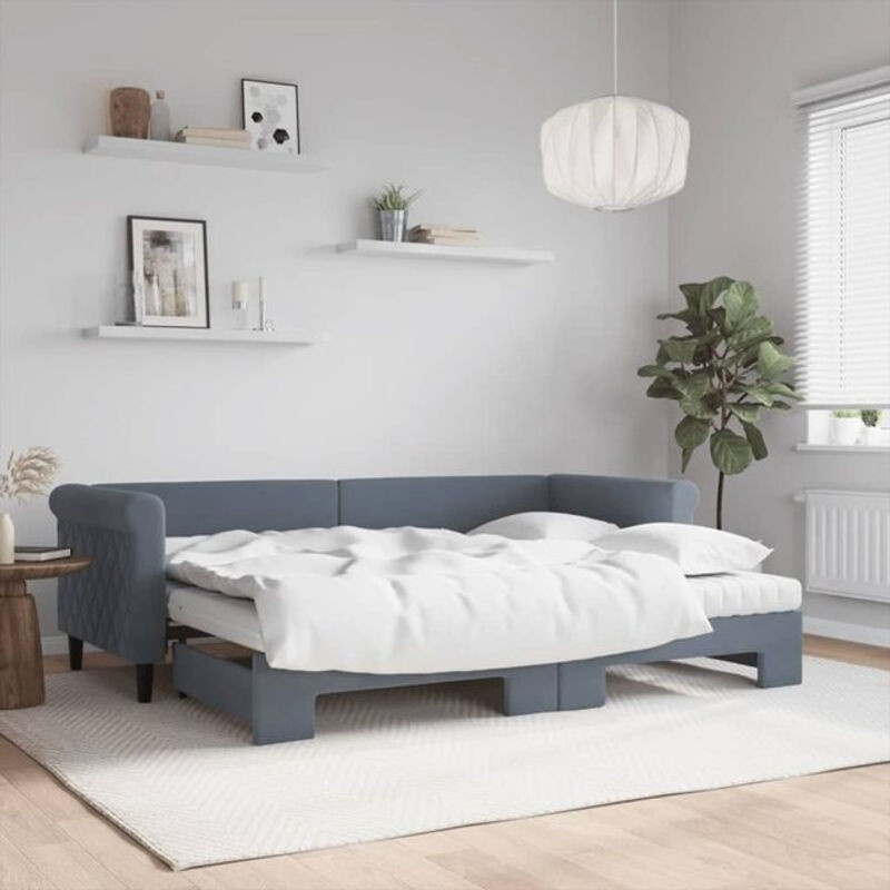 Vidaxl Ausziehbares Tagesbett mit Matratze aus Samt in Anthrazit, B/T/H: 80 x 200 cm - Bild 1