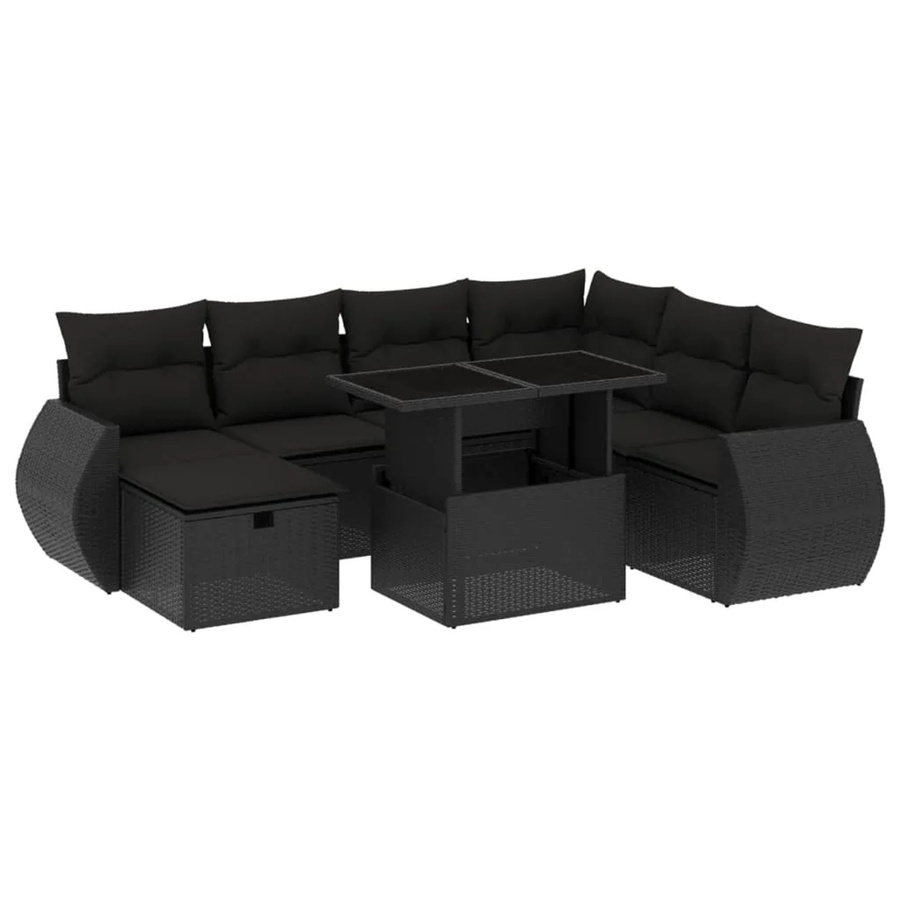 vidaXL 8-teilige Garten-Sofagarnitur aus Poly-Rattan mit Kissen in Schwarz - Bild 2
