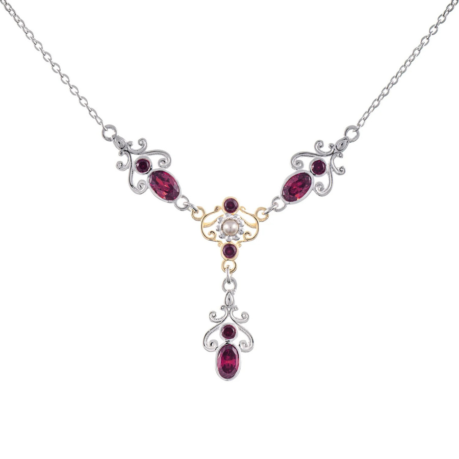 Collier 925 Silber, teilvergoldet, Zirkonia, Beere, Perle - Bild 1
