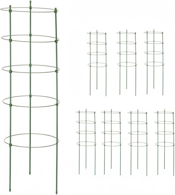 Relaxdays Rankstützen 8er Set aus Stahl und Kunststoff in Grün, verstellbar für Gartenbeet, Balkon oder Zimmerpflanzen, Höhe: 90 cm, Breite: 28 cm - Bild 1