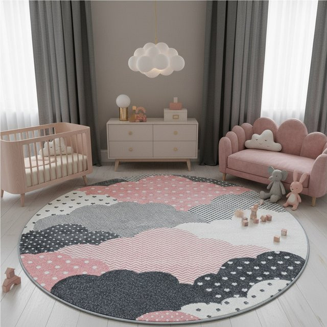 Kinderteppich Kadima Design COGNE mit Wolken-Motiv, Rosa, Durchmesser: 160 cm - Bild 1
