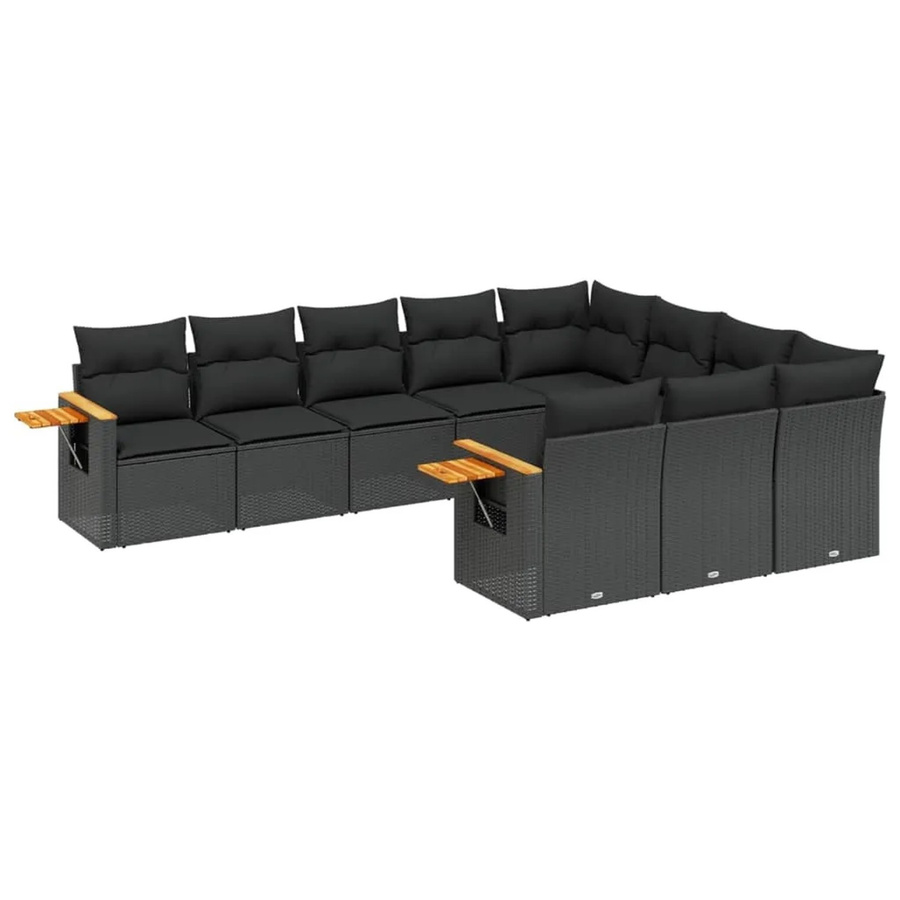 vidaXL 10-tlg Garten-Sofagarnitur aus Poly-Rattan und Akazienholz in Schwarz mit Kissen - Bild 2