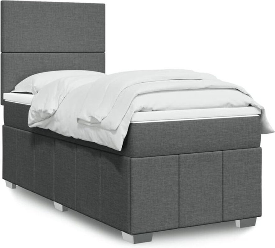 vidaxl Boxspringbett mit Matratze aus Stoff in Dunkelgrau B/T/H: 100 x 200 x 140,5 cm - Bild 1