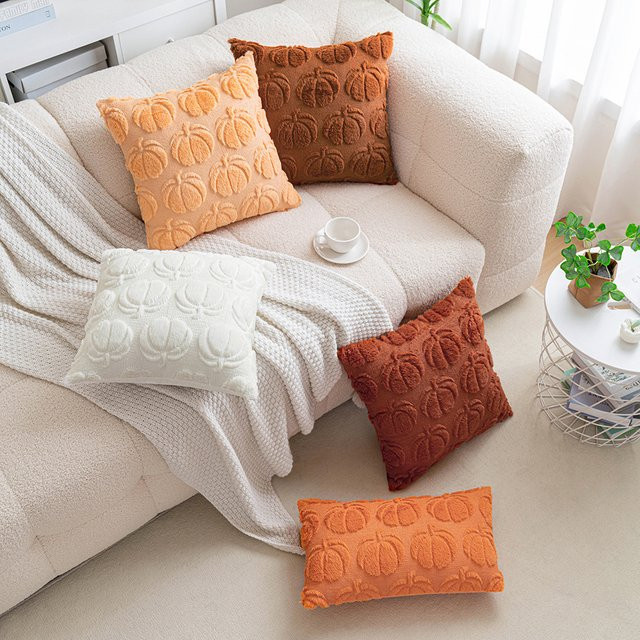 DUTRIEUX Dekokissenbezug Kürbis Design in Braun mit Jacquard-Webung, quadratisch, Breite: 30,48 cm - Bild 1