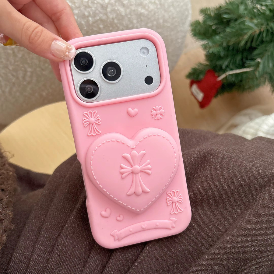 ZHUOHUAN Gothic Y2K Handyhülle mit ausziehbarem Standfuß für iPhone 15 14 13 16 17 Pro Max Plus in Pink, stoßfeste Silikon Schutzhülle mit Kreuz-Herz Design - Bild 4