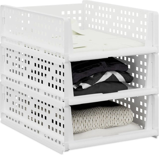 Relaxdays Schrank Organizer Stecksystem aus Kunststoff, Weiß, 3er Set, B: 13 cm, T: 33,5 cm, H: 43,5 cm - Bild 1