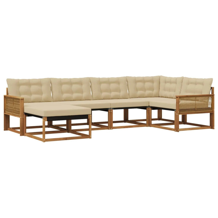vidaXL Outdoor-Sofagarnitur L-Form aus Akazienholz in Braun und Beige mit 6 Teilen, Polster-Gartenmöbel-Set mit Textilene-Bezug und Kissen - Bild 2