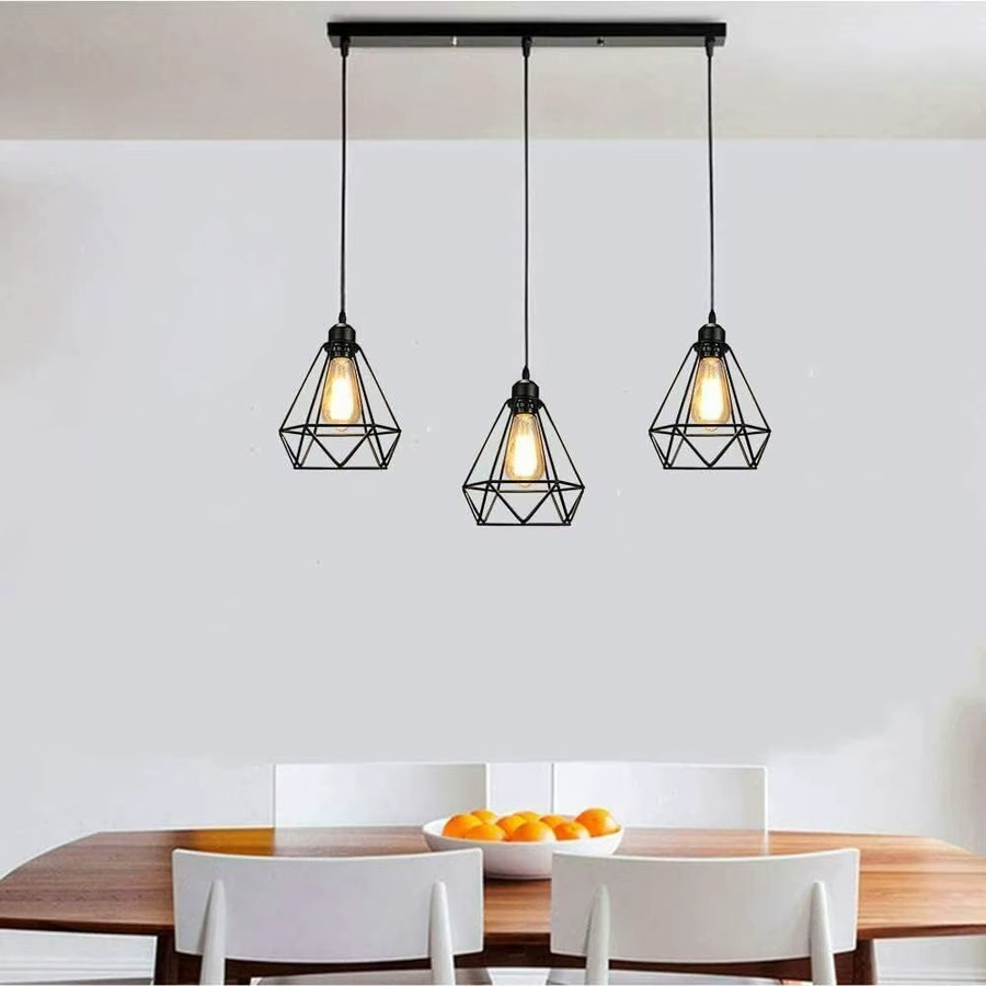 JOYINLED Moderne Pendelleuchte Diamantkäfig in Schwarz, Rechteckiger Eisen-Kronleuchter für Wohnzimmer und Küche - Bild 2