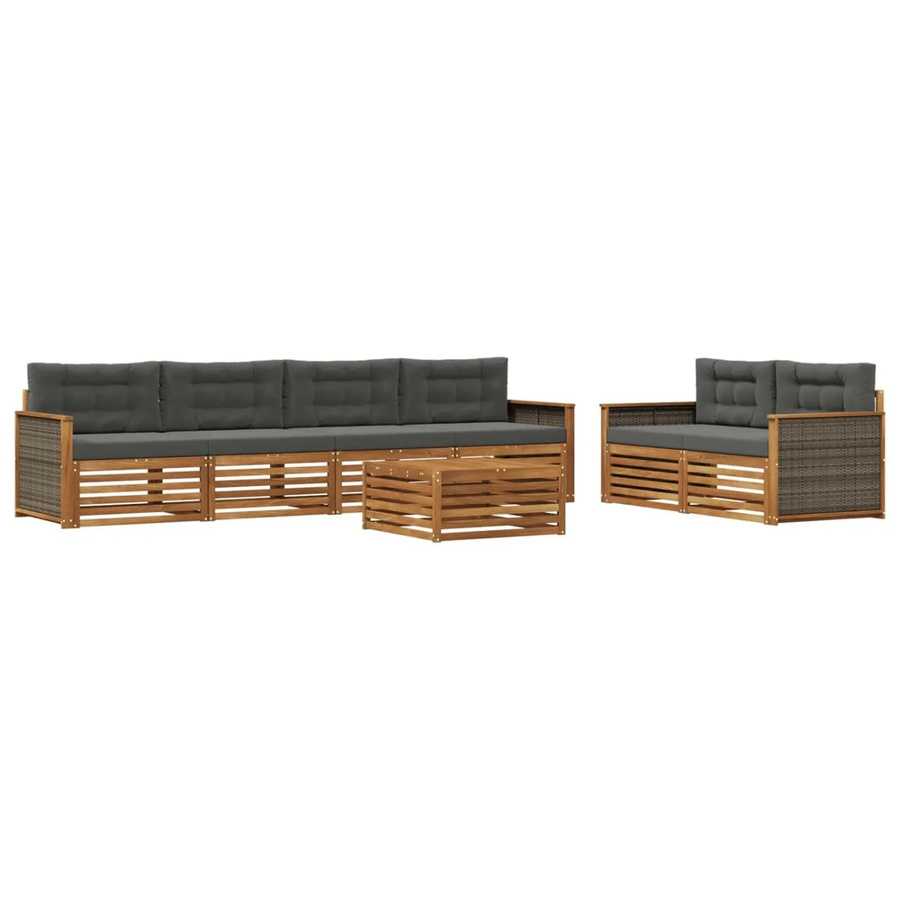 vidaXL Outdoor-Sofagarnitur aus Akazienholz in L-Form mit Tisch und Kissen, Farbe: Natur und Anthrazit - Bild 2