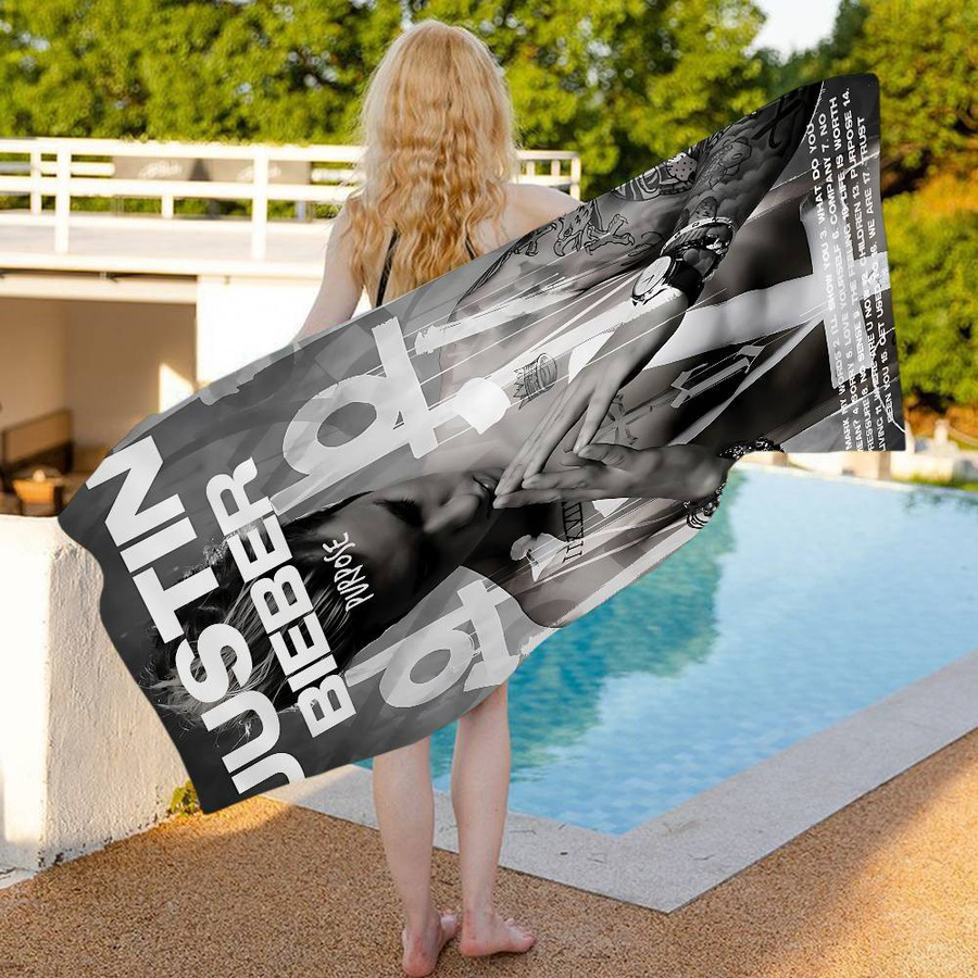 Dalangpa Strandtuch Justin Bieber Design für Kinder, Farbe: Weiß, Breite: 30 cm, Höhe: 60 cm - Bild 6