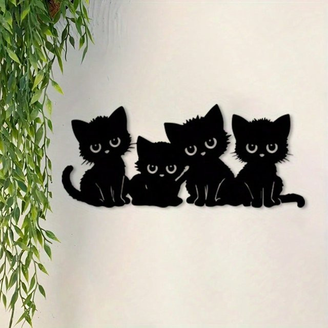 HELLOYOUNG Wandkunst-Set aus Metall mit 5 schwarzen Katzensilhouetten im Vintage-Design - Bild 1