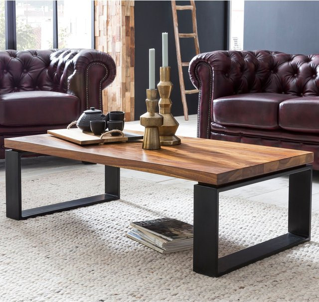 FineBuy Couchtisch aus Holz und Metall im Industrial-Design, braun, B/T/H: 115 x 74 x 35 cm - Bild 1