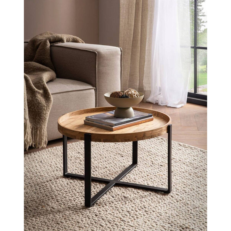 Couchtisch aus Akazie Massivholz in Braun im Industrial-Design, H: 35,0 cm, B: 60,0 cm, T: 60,0 cm - Bild 4
