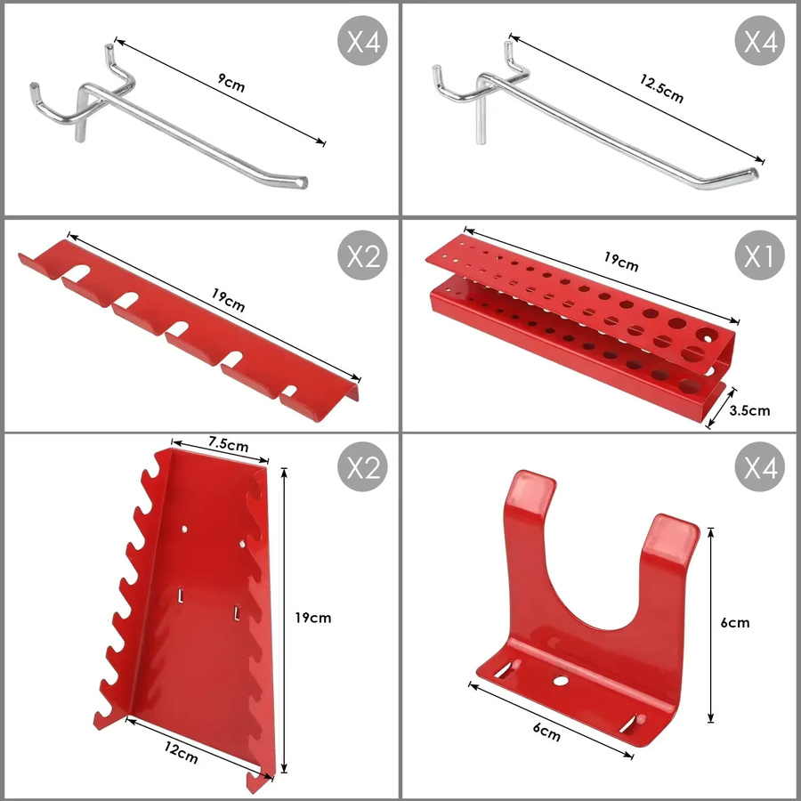 Fixkit Werkzeugwand aus Metall in Rot mit 17-teiligem Set Wändehaken, B/H: 120 x 60 cm, Tiefe: 2 cm - Bild 3