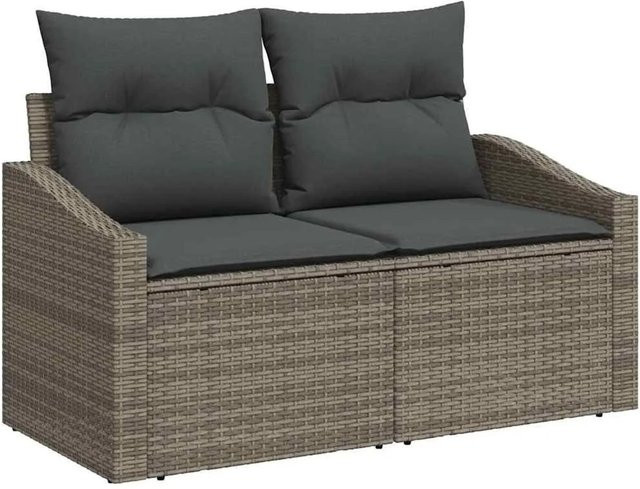 vidaXL Garten-Sofa aus Poly-Rattan mit Kissen in Grau, B/T/H: 123 x 62 x 69 cm - Bild 1