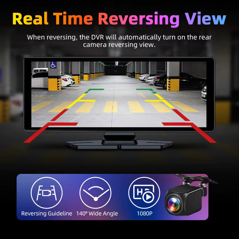 Jansite 10,26 Zoll 4K Dashcam mit CarPlay und Android Auto, Frontkamera 3840x2160P, Rückkamera 1080P und GPS-Navigation in Schwarz - Bild 4