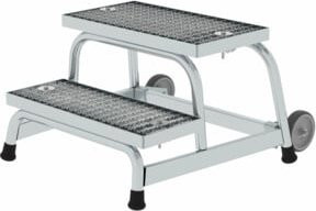 MUNK Aluminium-Arbeitspodest fahrbar mit Stahl-Gitterrost, 2 Stufen, Silber - Bild 1