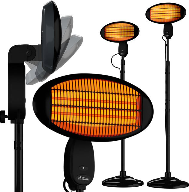 Tronitechnik Quartz-Heizstrahler mit 3 Stufen, Standstrahler mit verstellbarer Teleskopstange und Kopf, 2000 Watt - Bild 1