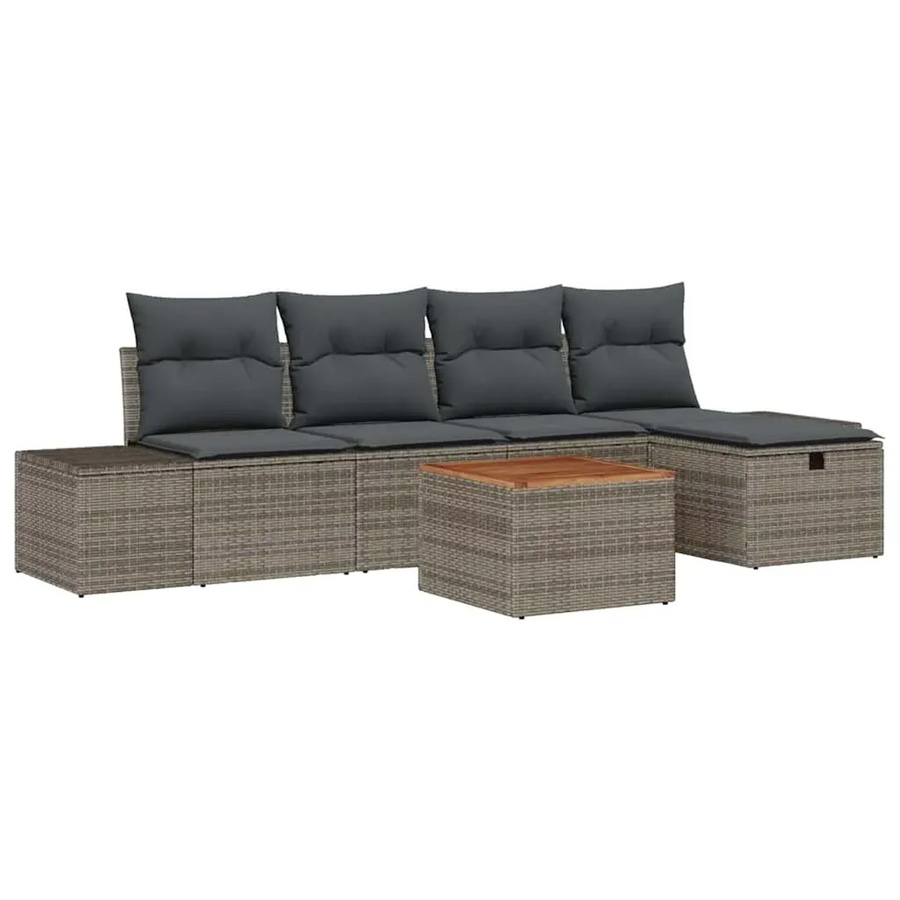 vidaXL Garten-Sofa-Set aus Polyrattan in Grau, 6-teiliges L-Shape Lounge-Set mit Kissen, Ottoman und Couchtisch inklusive integriertem Stauraum - Bild 2