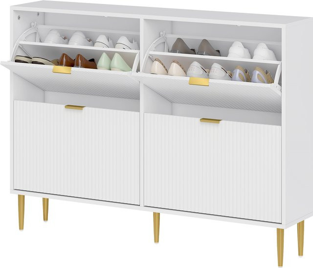 HOMCOM Schuhschrank Slim in Weiß mit 4 Rillenpaneelklappen und verstellbaren Regalen für 20 Paar Schuhe, B/T/H: 105 x 24 x 91,5 cm - Bild 1