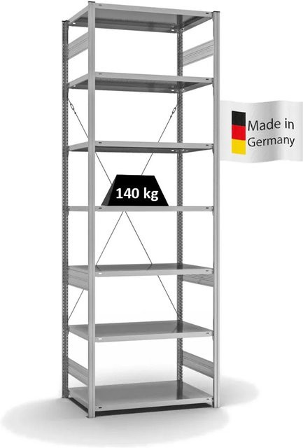 PROREGAL Fachbodenregal Stecksystem T-Profil Light-Duty, 7 Ebenen, verzinkt, Farbe: Silber, H x B x T: 300 x 100 x 60 cm - Bild 1